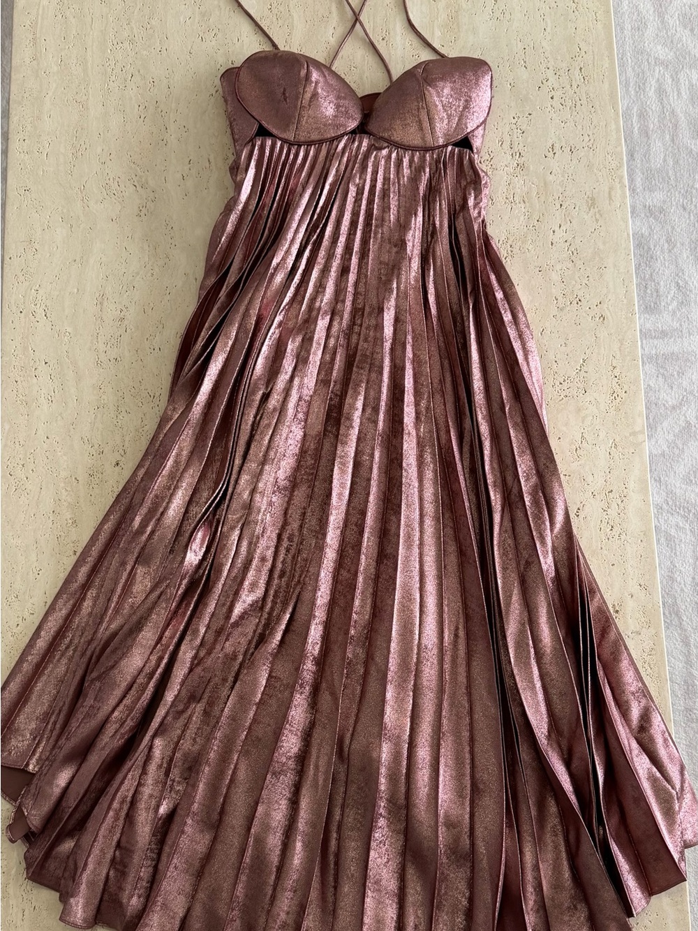 Acler Willcocks Metallic Pink Pleated Midi Dress - US Size 6